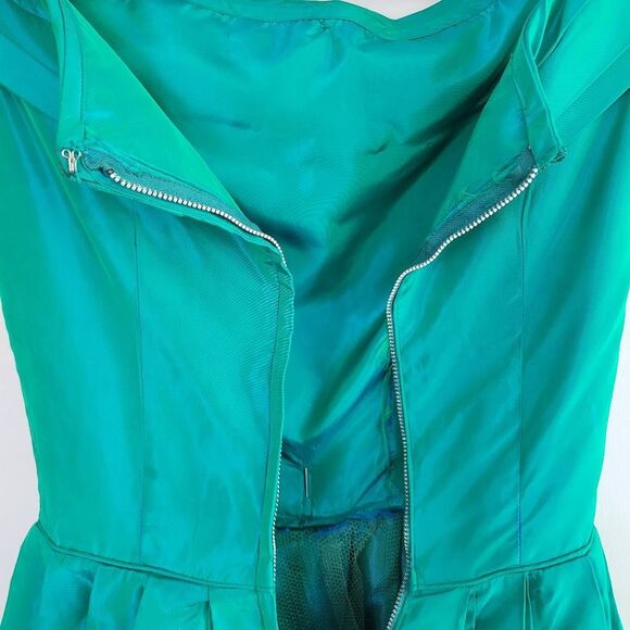 Vintage 1950s green blue iridescent cocktail dress off shoulder bow detail retro - Picture 7 of 13